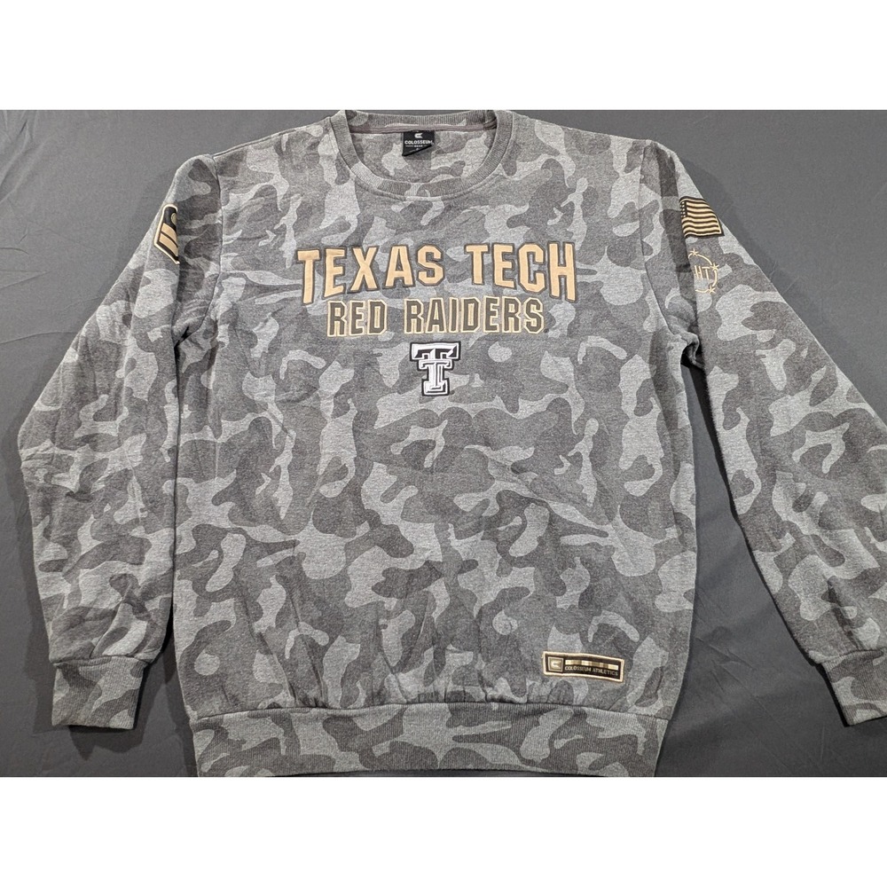 Colosseum Texas Tech Red Raiders Mens Large Grey Camo OHT Crewneck Sweatshirt